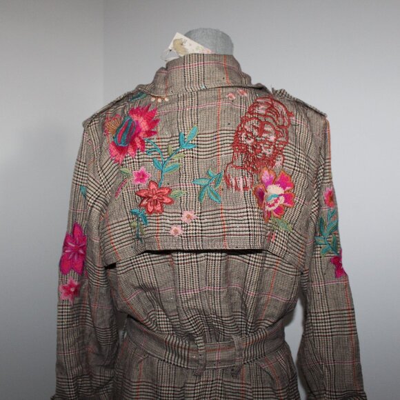 NWT Johnny Was Biya JWLA 3J Workshop Trench Coat Jacket Embroidered Nylah M $645 - Picture 9 of 11